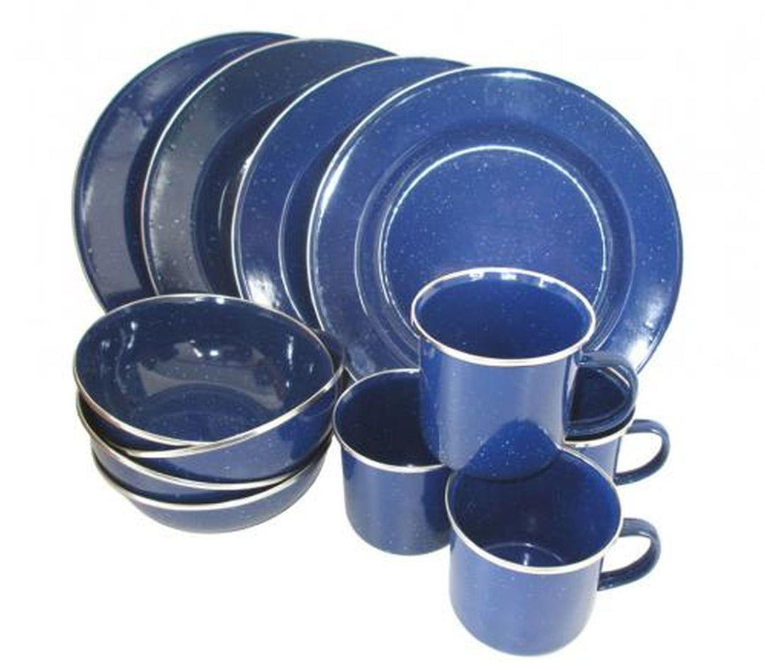 A.Blöchl Emaille Camping Kochset 4 Personen 12-teilig Western-Stil Blau 12 partie, Blau 12 partie