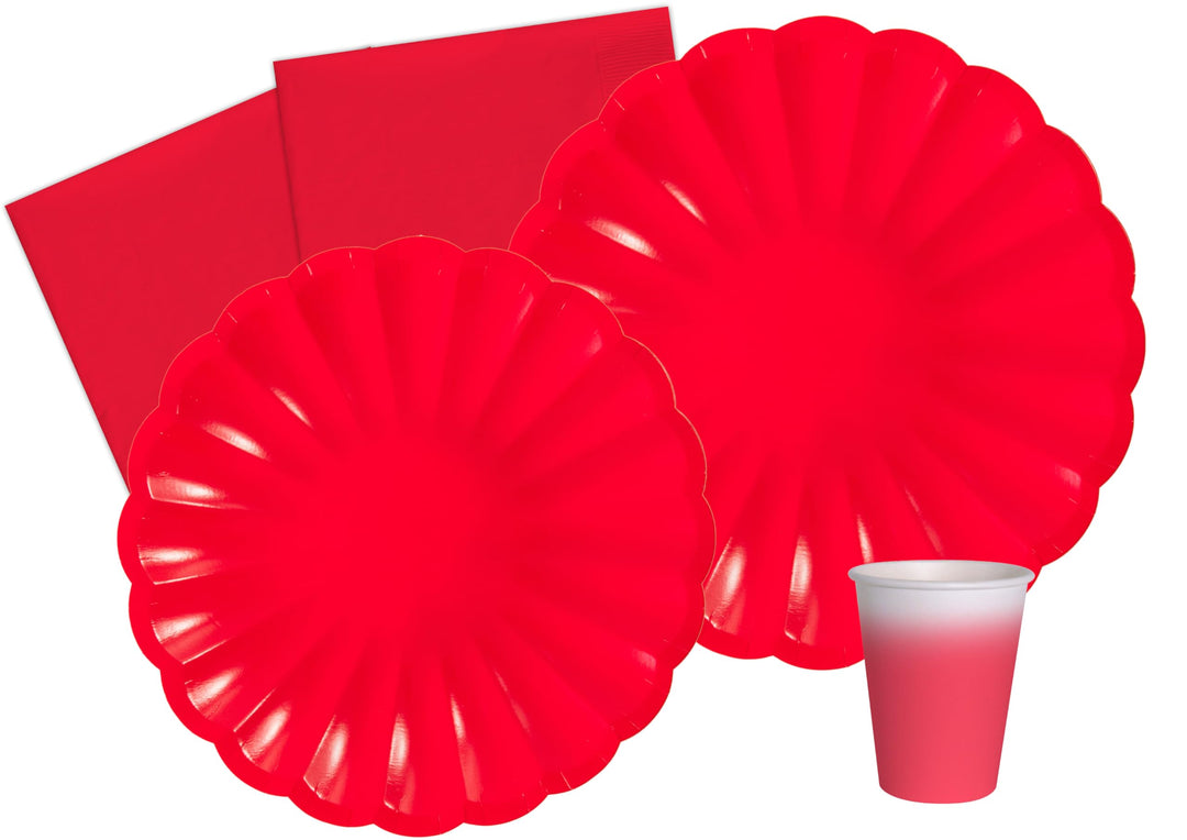 Partygeschirr Party-Set Flower Shape für 24 Personen (112 pcs: 24 Pappteller Ø23cm, 24 Pappteller Ø1