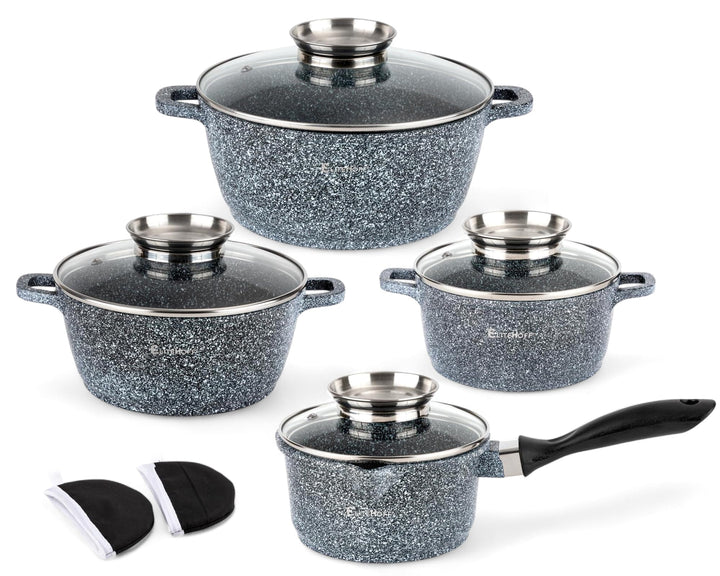 EliteHoff Induktion Topfset mit Stieltopf, 9-tlg Kochgeschirr-Set 16/16/20/24 cm, Kochtopf mit Decke