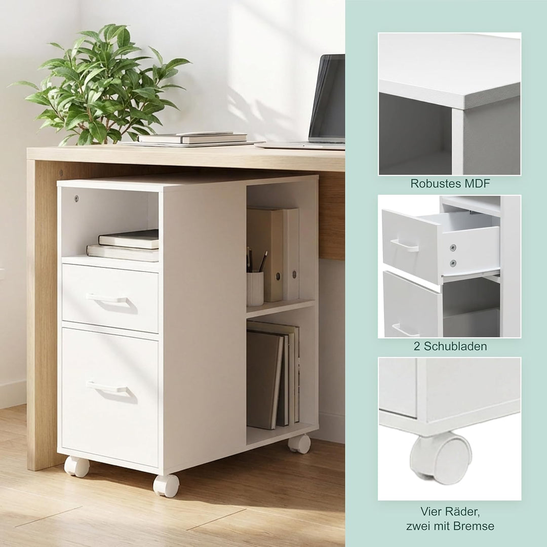 Relaxdays Rollcontainer, 2 Schubladen, 3 Fächer, HxBxT: 65 x 30 x 60 cm, MDF, Büro Unterschrank, Akt