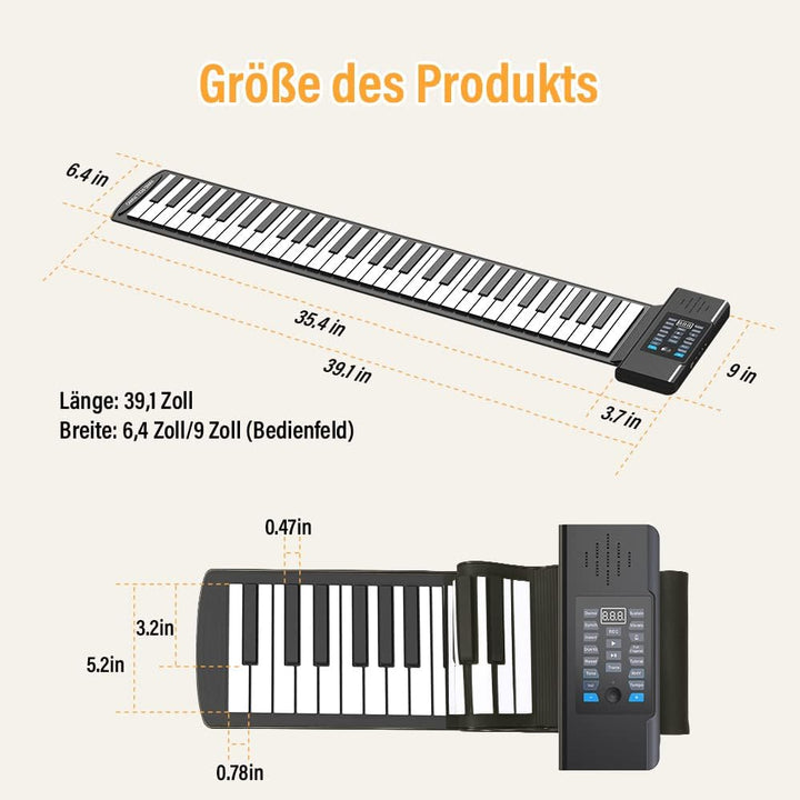 OYAYO Roll Up Piano Keyboard, 61 Tasten Rollpiano Unterstützt MIDI mit 128 Tönen und Rhythmen, Rollk