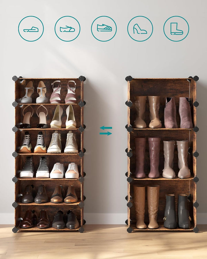 SONGMICS Schuhregal mit 10 Ebenen, Steckregal, Regalsystem, Schuh-Organizer, DIY-Regal, mit Tür, aus