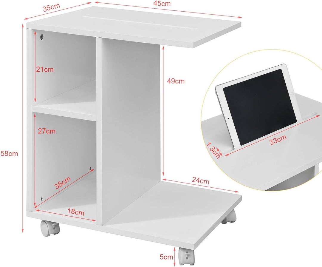 SoBuy® FBT48-W Beistelltisch mit Schlitz für iPad, Zeitungsständer Couchtisch Tisch mit Rollen weiss