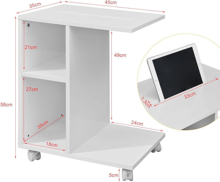 SoBuy® FBT48-W Beistelltisch mit Schlitz für iPad, Zeitungsständer Couchtisch Tisch mit Rollen weiss