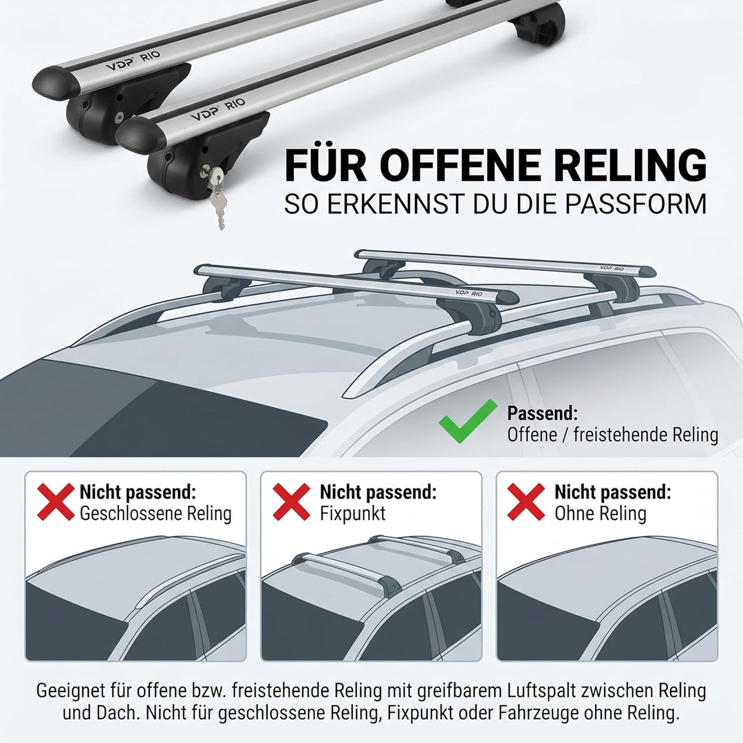 VDP Alu Relingträger Rio 135 kompatibel mit VW Touran Kombi 03-14 Dachträger abschliessbar