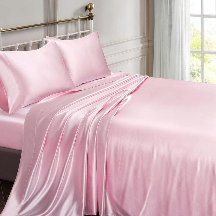Vonty Satin-Bettlaken in voller Grösse, seidig weiches Satin-Bettlaken-Set, 1 Spannbetttuch mit tief