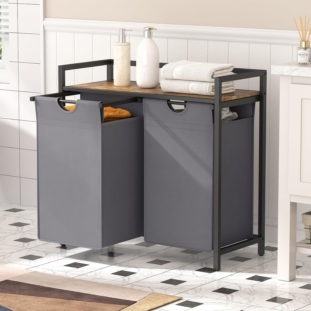 Lifewit Wäschekorb 2 Fächer, 95L/47,5x2L Wäschesammler mit Ablage, Laundry Baskets mit herausziehbar