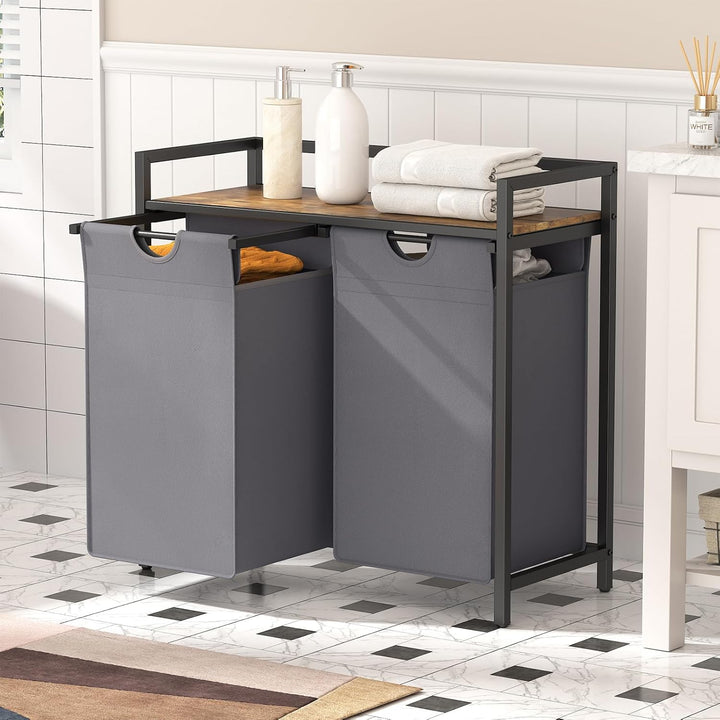 Lifewit Wäschekorb 2 Fächer, 95L/47,5x2L Wäschesammler mit Ablage, Laundry Baskets mit herausziehbar