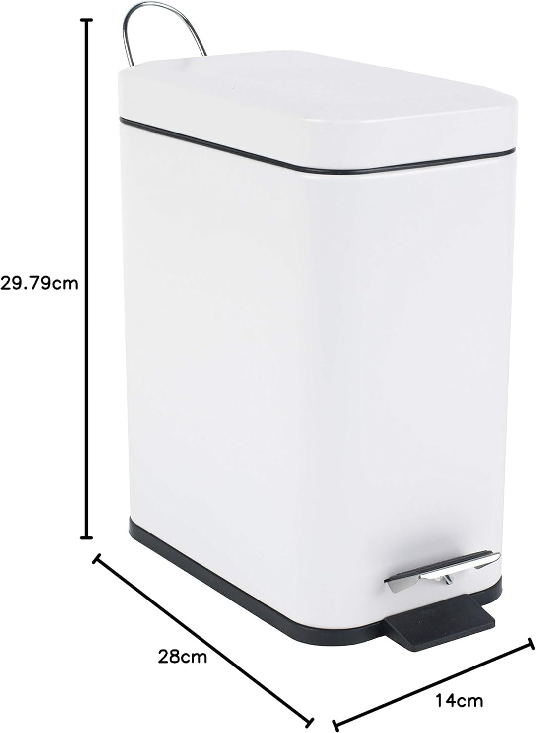 Beldray LA041173WHT Treteimer für Badezimmer – Abfalleimer mit rechteckigem Soft-Close-Deckel, Küche