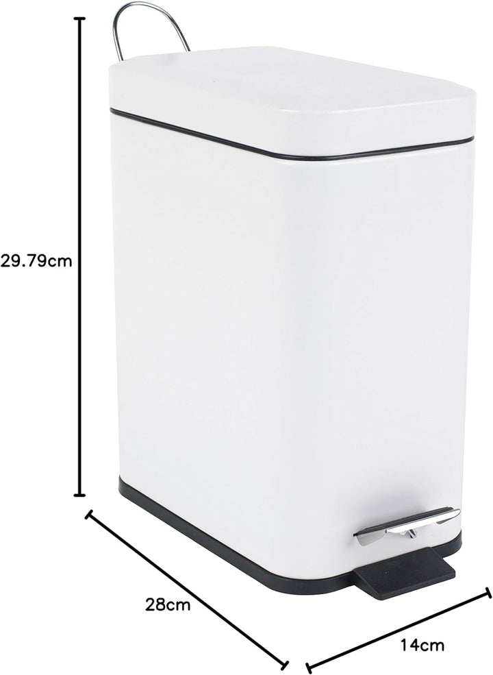 Beldray LA041173WHT Treteimer für Badezimmer – Abfalleimer mit rechteckigem Soft-Close-Deckel, Küche