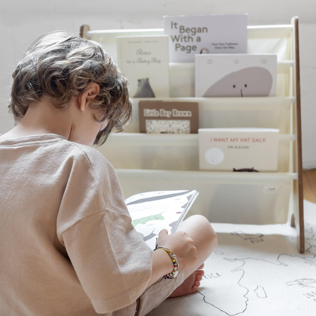 3 Sprouts Kinder Bücherregal aus Holz – Montessori Regal für Kinderzimmer - Creme, Creme