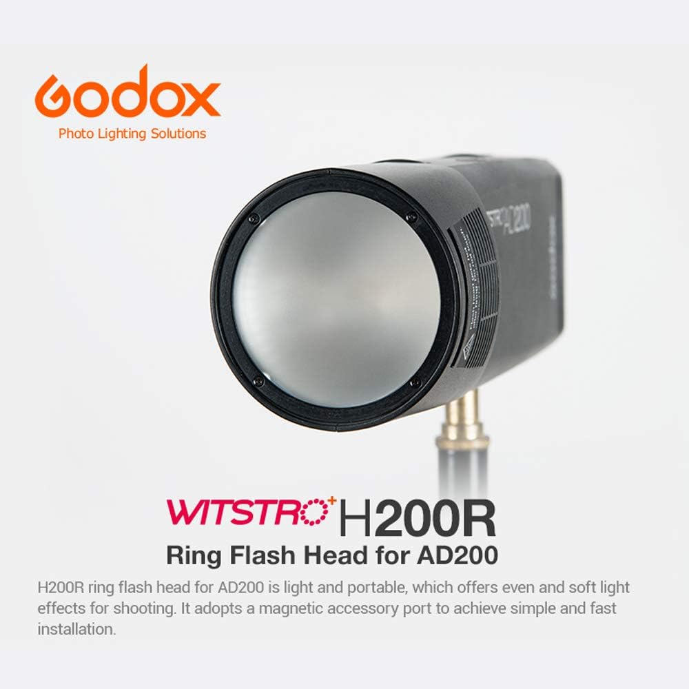 Godox H200R Ring Flash Head Kopf für Ringblitzkopf Godox AD200 AD200Pro, 200W Modellierungslampe Spi