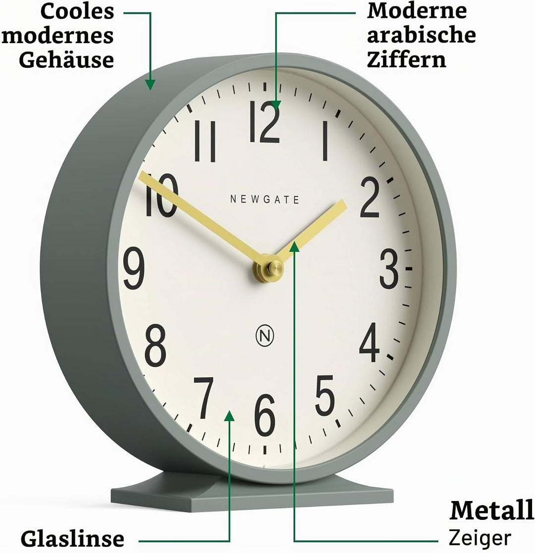 NEWGATE® Q Kaminsims Uhr | Moderne Klassische runde kaminuhr | Spargel grün | Zeitgenössischer Stil