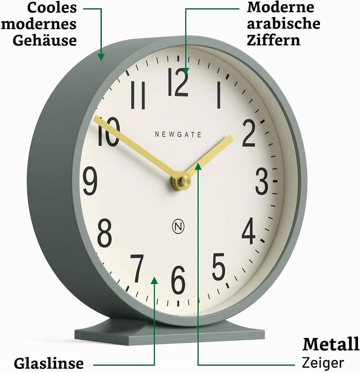 NEWGATE® Q Kaminsims Uhr | Moderne Klassische runde kaminuhr | Spargel grün | Zeitgenössischer Stil