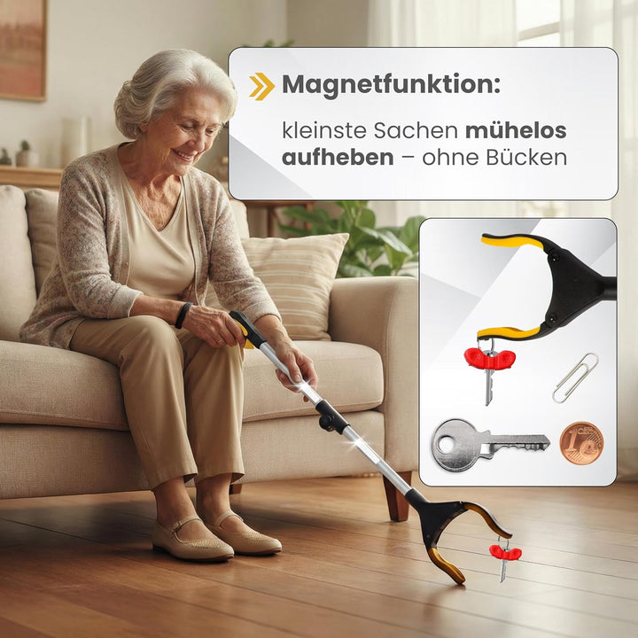 Greifzange für Senioren [80 cm] faltbarer Greifer zum aufheben | Reacher aus Aluminium | Müllzange 3