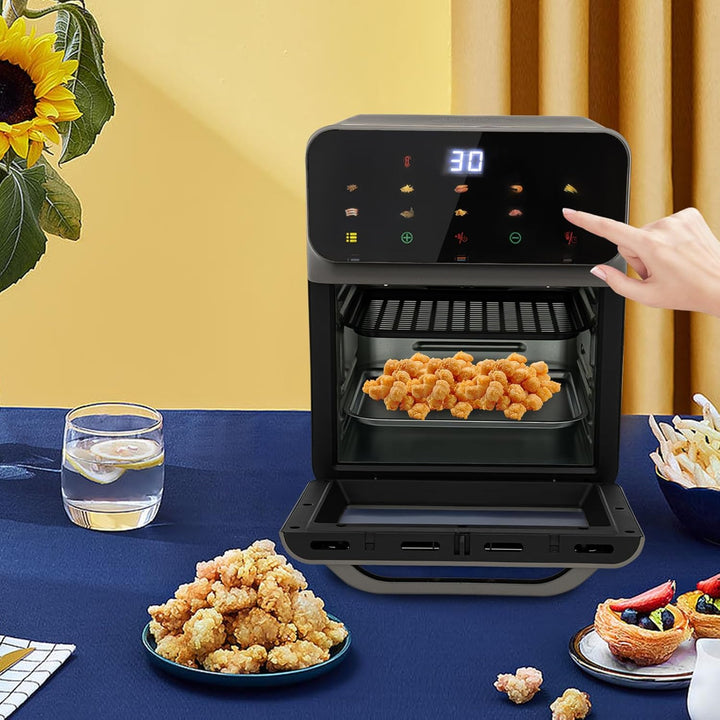 13L Elektrobackofen, 1350W Mini Backofen mit Temperaturregelung bis 200°C, Timer 15–60 Min, 2 Backbl