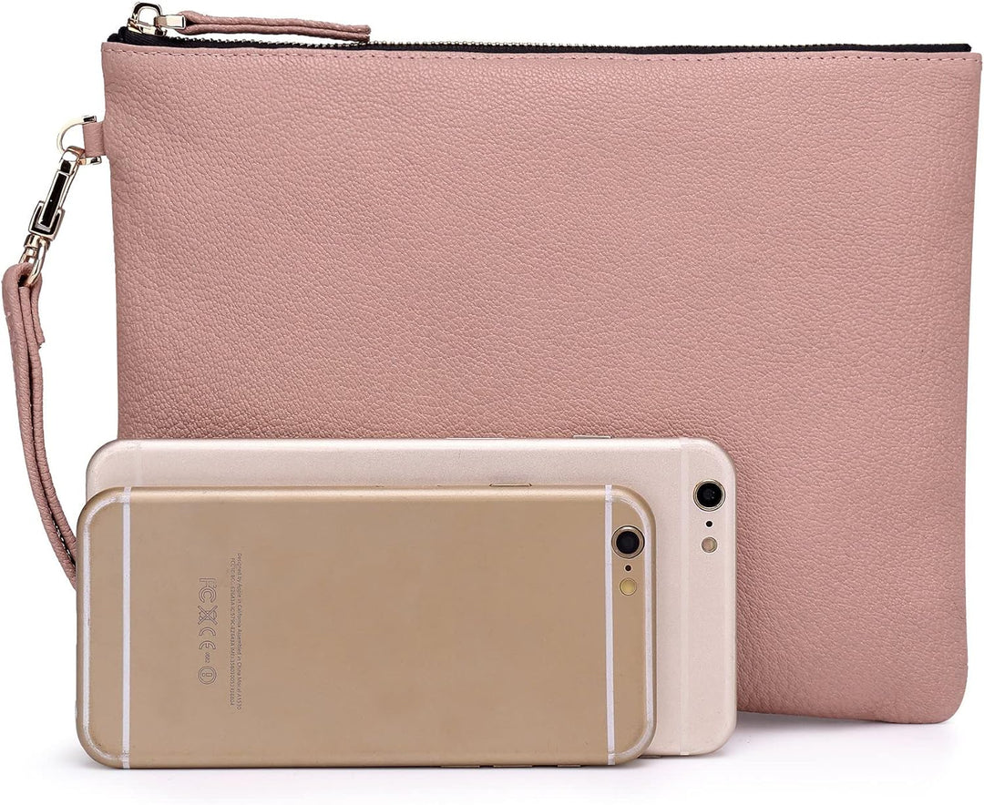 Doris&Jacky Damen Echtes Leder Clutch Schaffell Geldbörse Abendtasche mit Handschlaufe Pink-ziegenfe