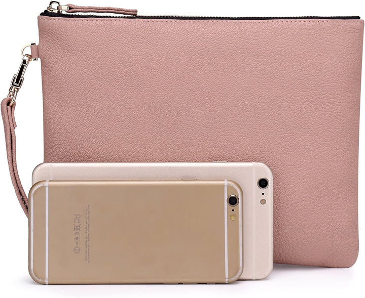 Doris&Jacky Damen Echtes Leder Clutch Schaffell Geldbörse Abendtasche mit Handschlaufe Pink-ziegenfe