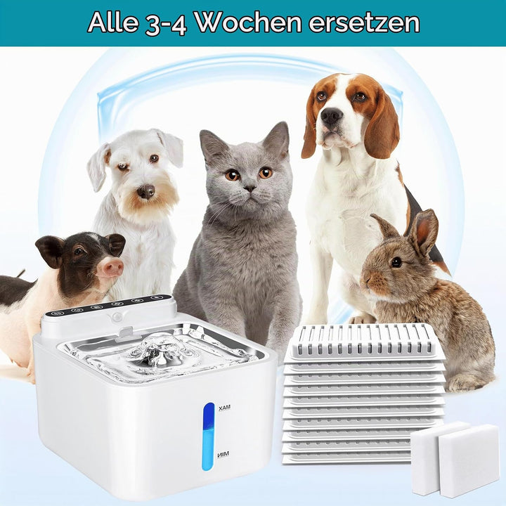 PLOOHT 10 Stück Katzenbrunnen Filter + 2 Stück Schwämme, Trinkbrunnen Filter für Katzenbrunnen mit B