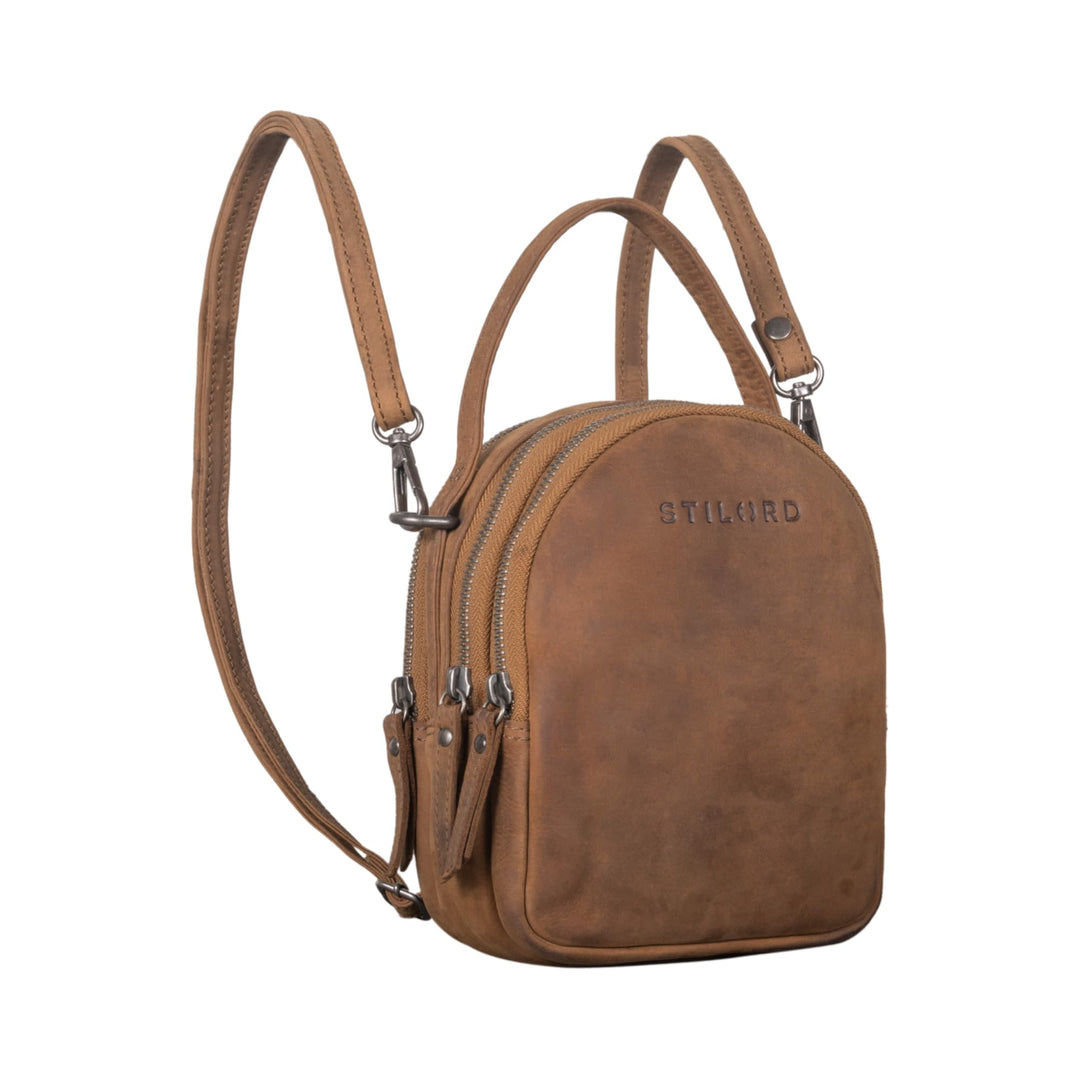 STILORD 'Stacy' Rucksack Handtasche Damen Klein Mini Daypack Lederrucksack Vintage Backpack aus Lede