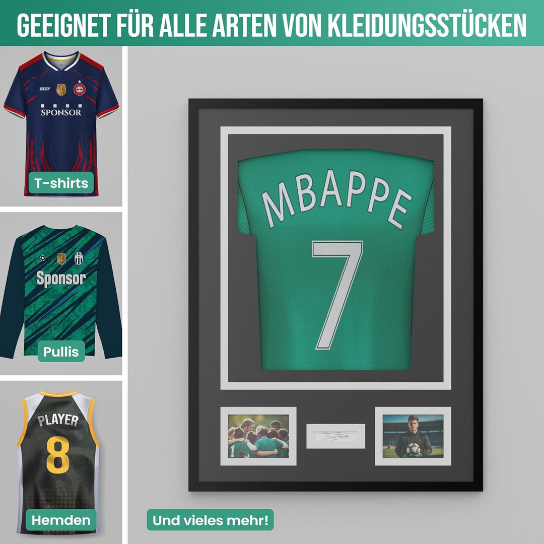 Avalo Trikotrahmen Aluminium - Objektrahmen für Fussballtrikot - 3D Box Frame - 60x80 CM - Schwarz -