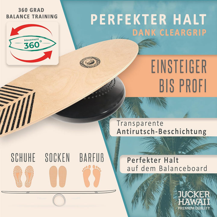 JUCKER HAWAII Balance Boards - Trick &amp; Surf Balanceboard (100% Echtholz) mit extra rutschfester Ober