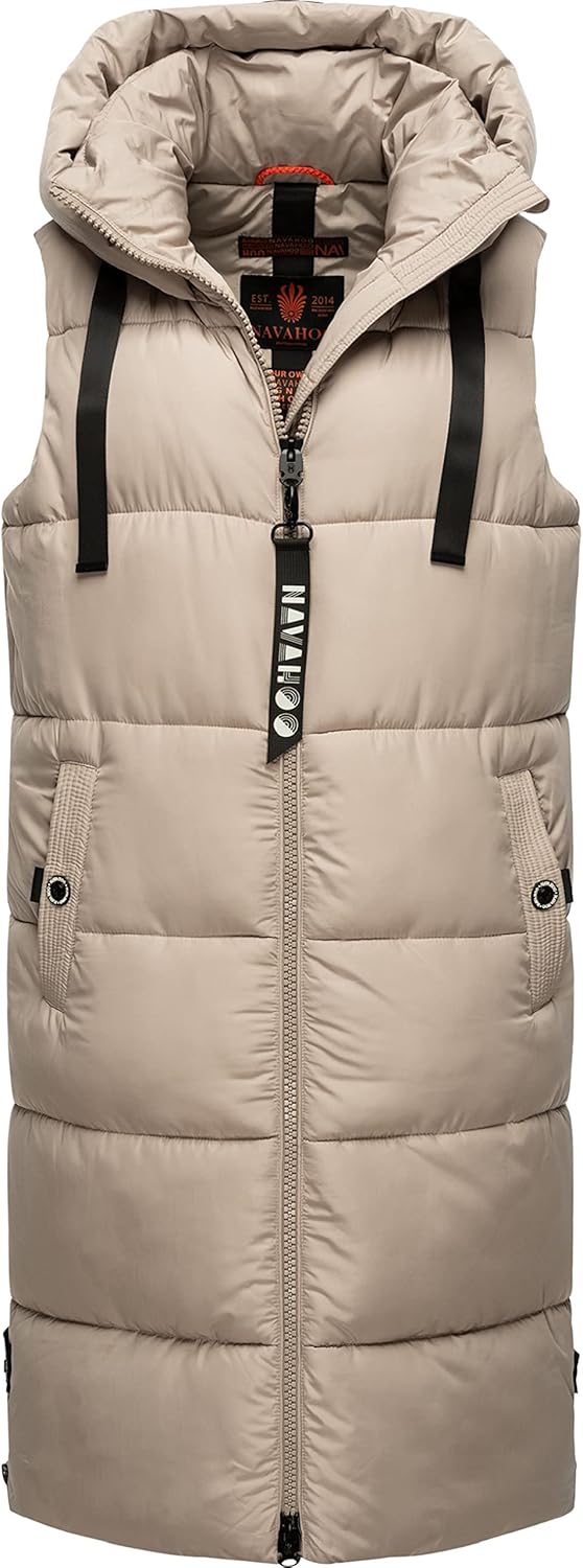 Navahoo Damen ärmellose Lange Outdoorweste warme Winterjacke Schnuffelchen XS-3XL S Taupe, S Taupe