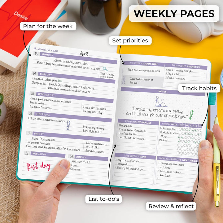 Clever Fox Planner 2. Auflage - Farbenfroher Planer für Wöchentliche und Monatliche Ziele, Zeitmanag