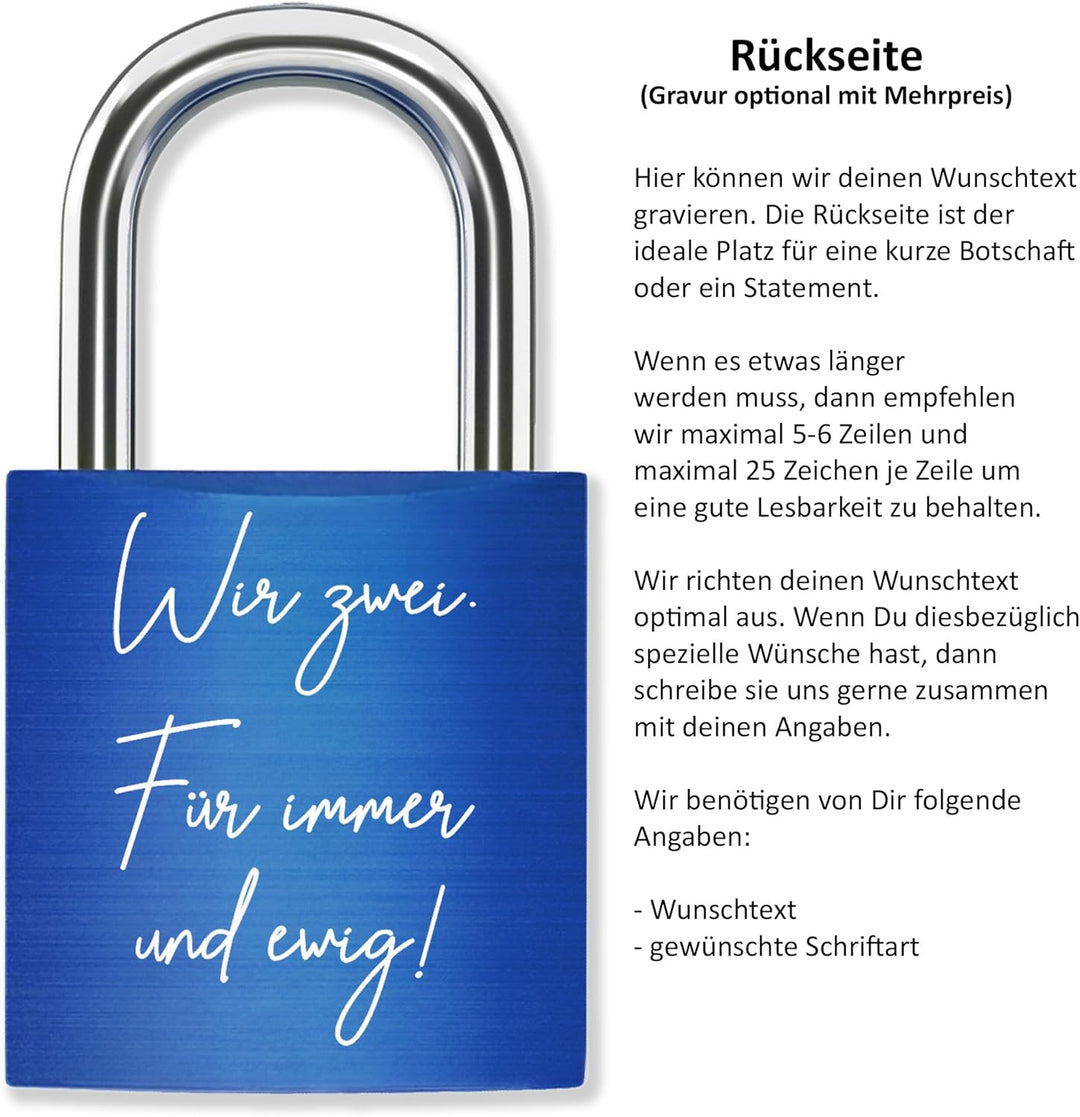 Liebesschloss mit Gravur Kalenderblatt - Blau - gestaltbar mit vielen Farben & Schriften - Jahrestag