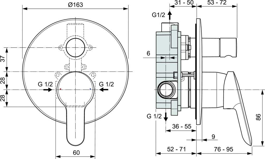 Ideal Standard A7185AA Alpha Einbau-Badewannenmischer, komplett verchromt