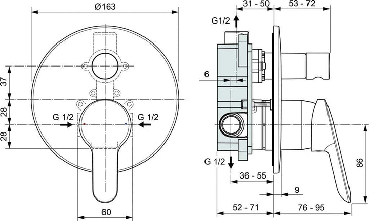 Ideal Standard A7185AA Alpha Einbau-Badewannenmischer, komplett verchromt