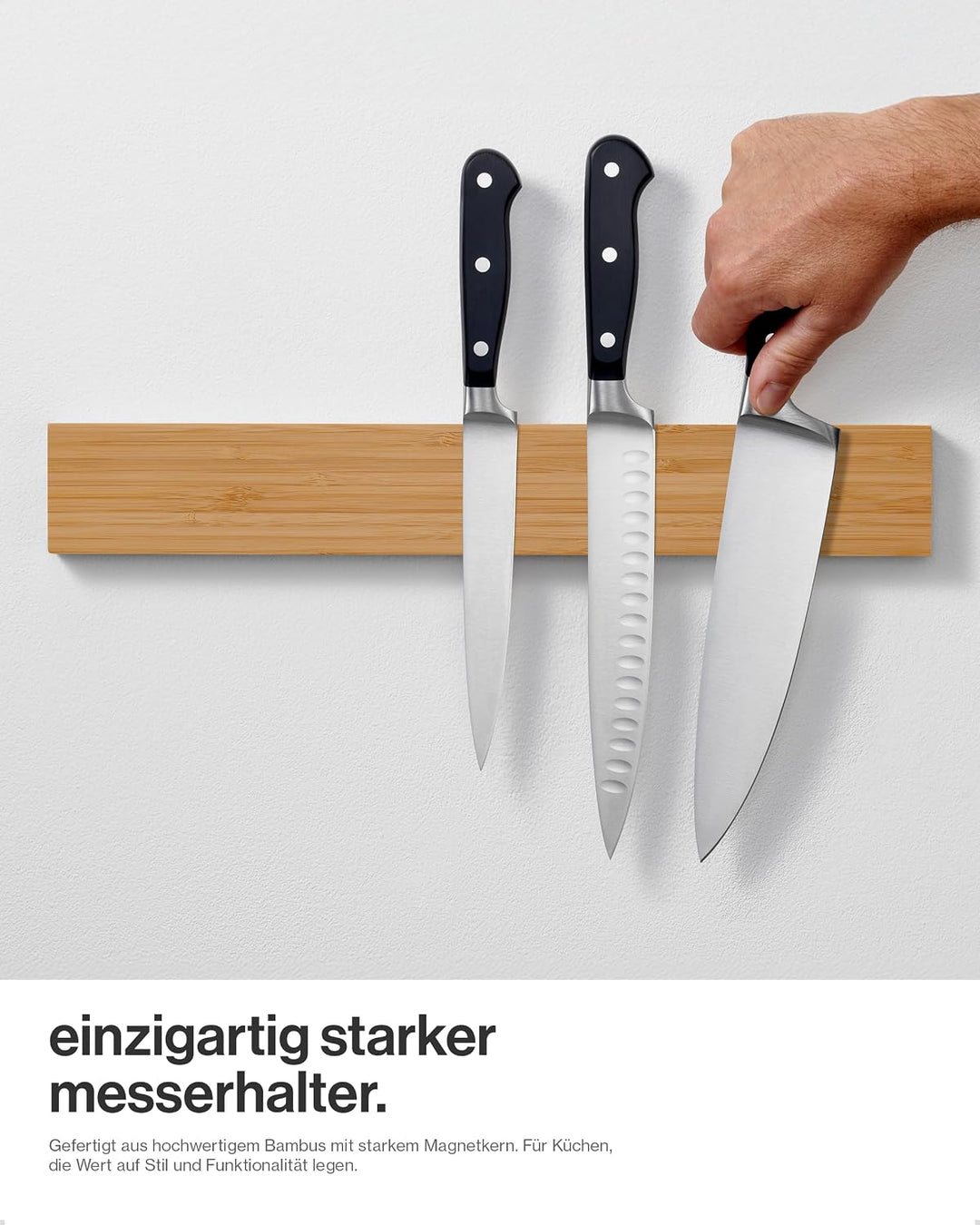 LARHN Magnetleiste Messer aus Bambus mit Extra Starkem Magnet - 40 cm - Messerhalter Magnetisch Holz
