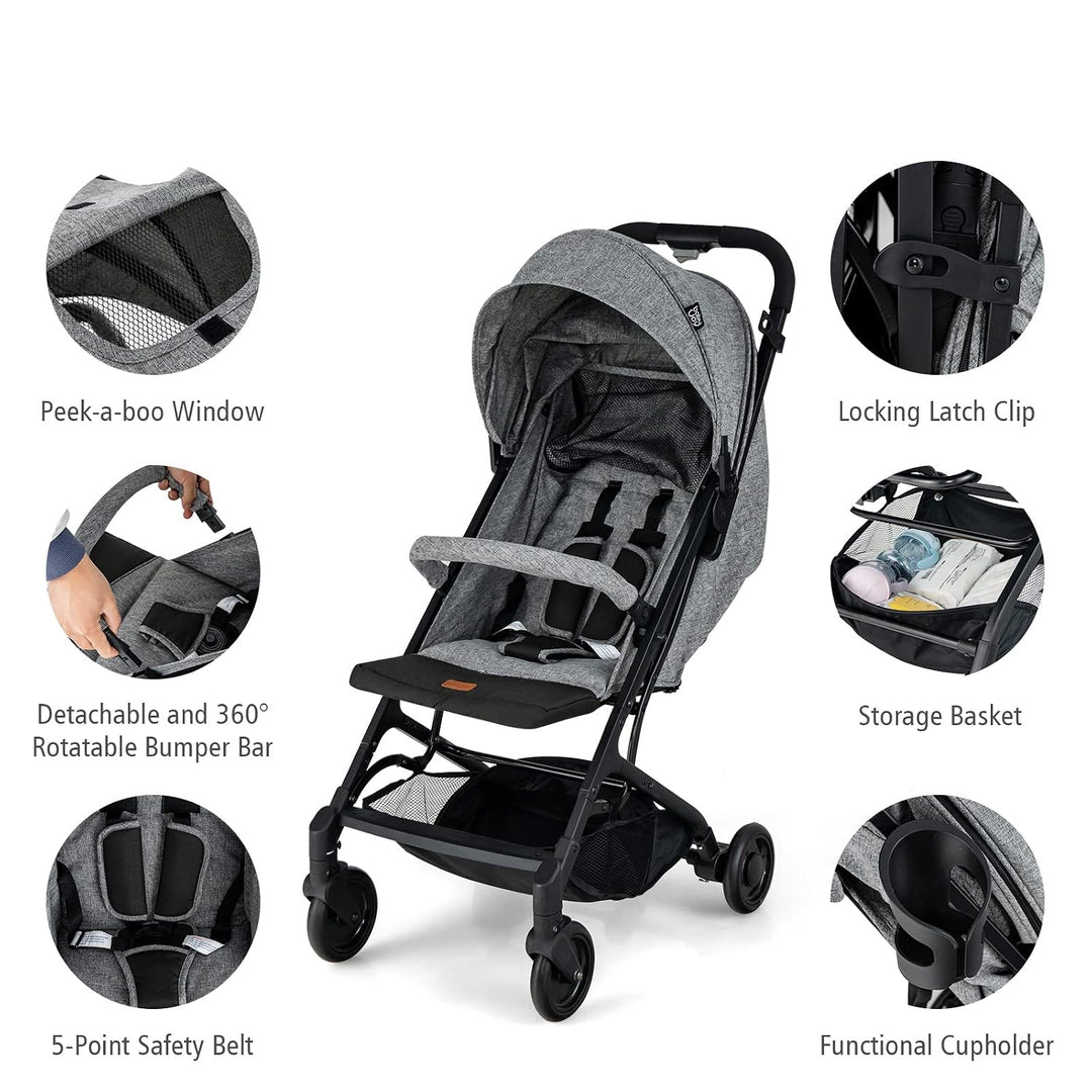 LIFEZEAL Zusammenklappbarer Kinderwagen, Kinderbuggy mit verstellbarer Rückenlehne, Buggy mit Schlaf