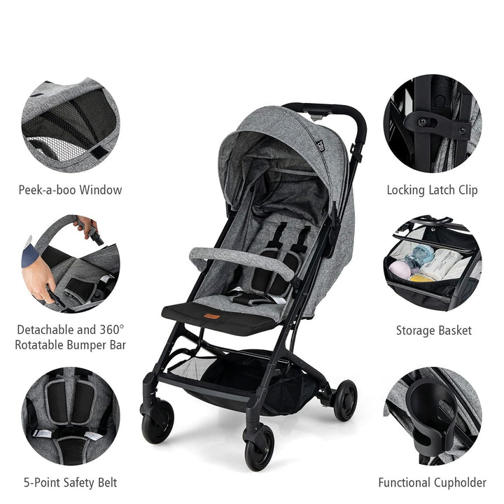 LIFEZEAL Zusammenklappbarer Kinderwagen, Kinderbuggy mit verstellbarer Rückenlehne, Buggy mit Schlaf