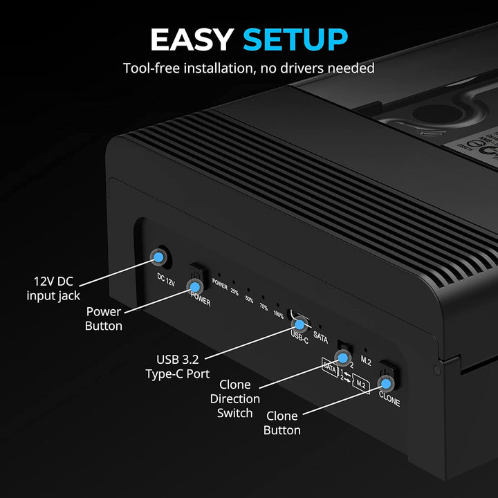 SABRENT USB Type-C Lay Flat Docking Station für M.2 PCIe NVMe + SATA 2,5 Zoll / 3,5 Zoll SSD & HDD m