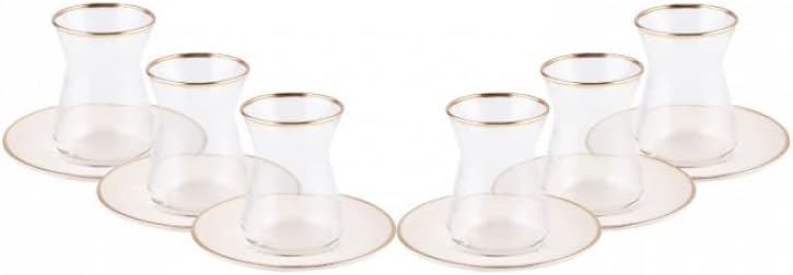 Karaca Retro Beige Teeset Für 6 Personen Teeservice,6x Türkische Teegläser Mit Untertasse, Cay Barda