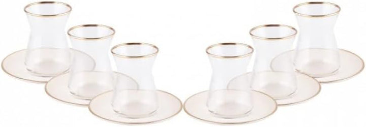 Karaca Retro Beige Teeset Für 6 Personen Teeservice,6x Türkische Teegläser Mit Untertasse, Cay Barda