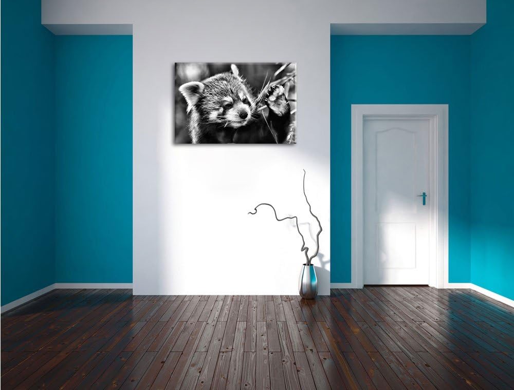 Pixxprint Kleiner Panda SAGT Hallo / 100x70cm Leinwandbild bespannt auf Holzrahmen/Wandbild Kunstdru