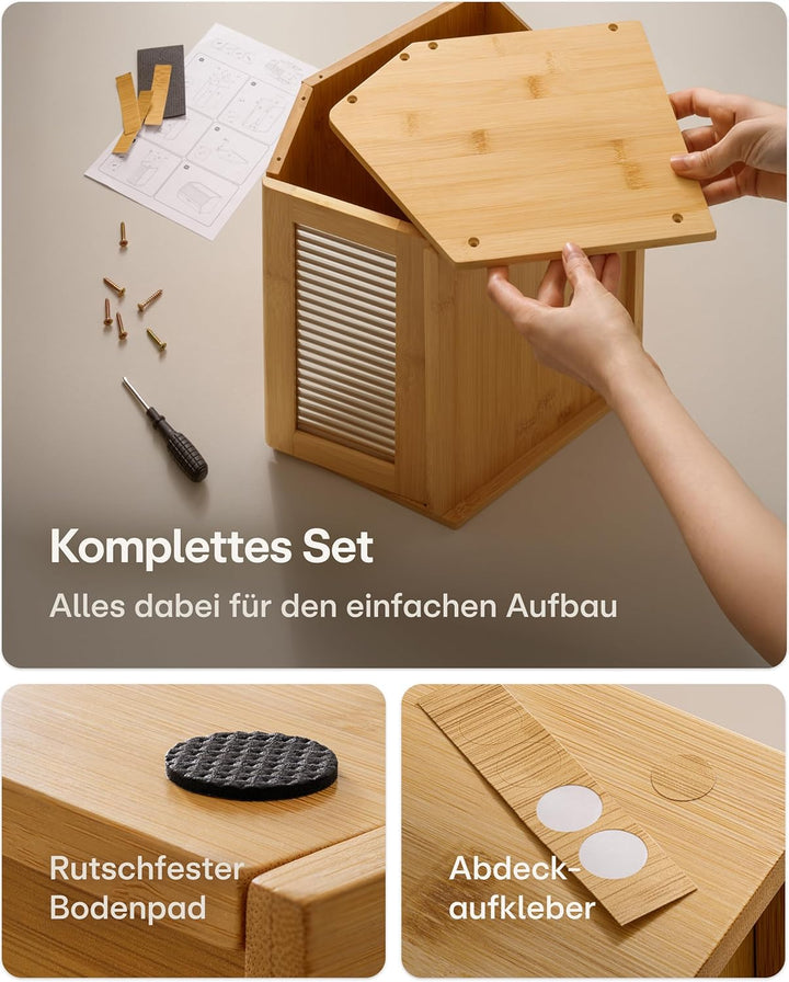 Praknu Brotkasten Holz Klein – 33x26,5cm Brotbox mit zusätzlicher Ablagefläche – Brot Aufbewahrungsb