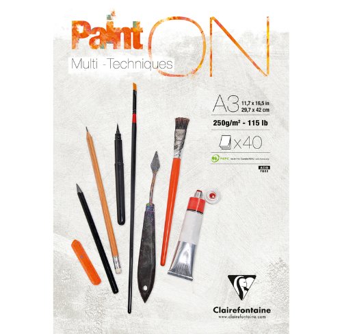 CLAIREFONTAINE 2 x Zeichenblöcke Paint'On Multitechnik, A3, 40F, verleimt, 250 g, Weiss