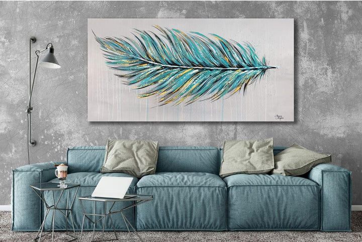 Monica Mirafiori I 100% HANDGEMALT I Gemälde Feather 100x50cm | Gemälde Handgemalt | Acrylgemälde |