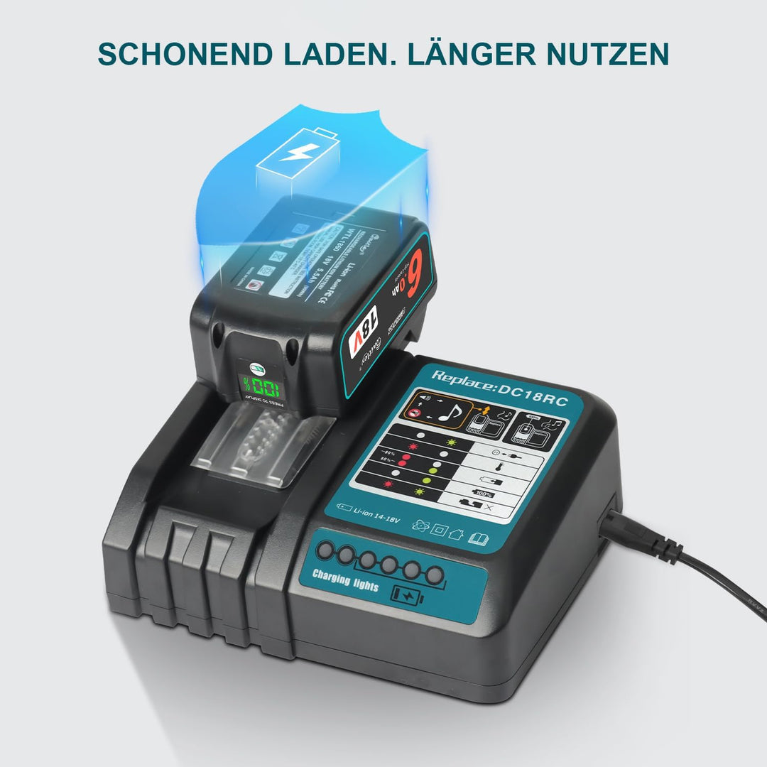 Waitley Schnellladegerät DC18RC kompatibel mit Makita 14,4 Volt und 18 Volt Akku