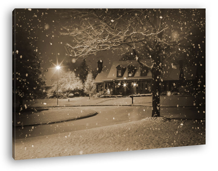 deyoli schneebedeckte Wohnsiedlung Format: 80x60 Effekt: Sepia als Leinwand, Motiv fertig gerahmt au