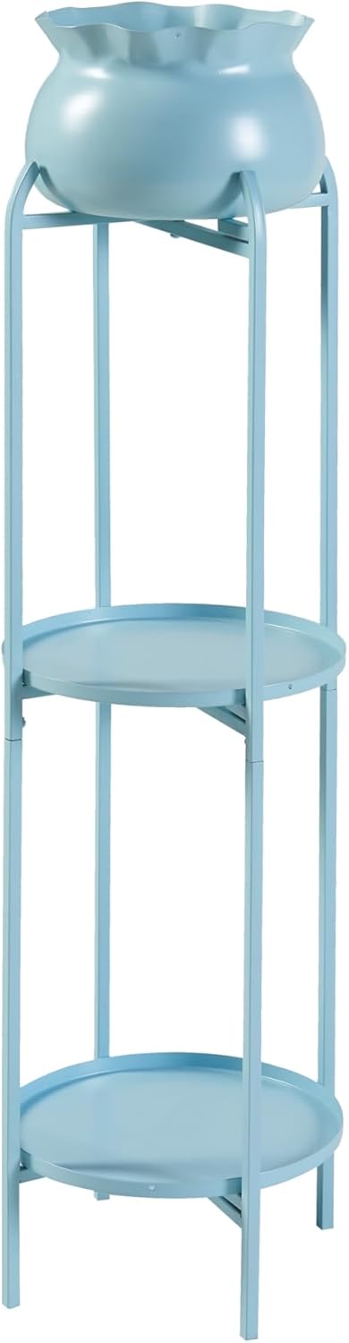 [en.casa] Blumenständer Altena Pflanzenständer mit Blumentopf und 2 Ablagen Metall Hellblau Pflanzen