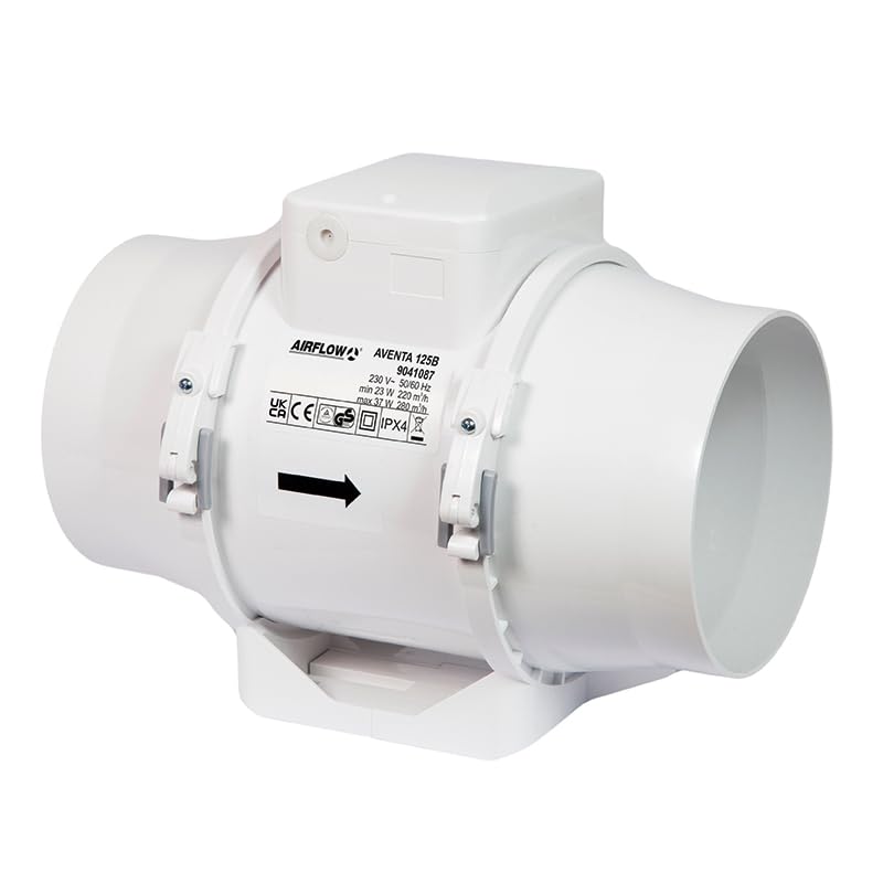 Airflow Aventa 125B In-Line Mischstrom-Extractor Fan – 23W energieeffizient, 61-78 l/s (220-280 m³/h