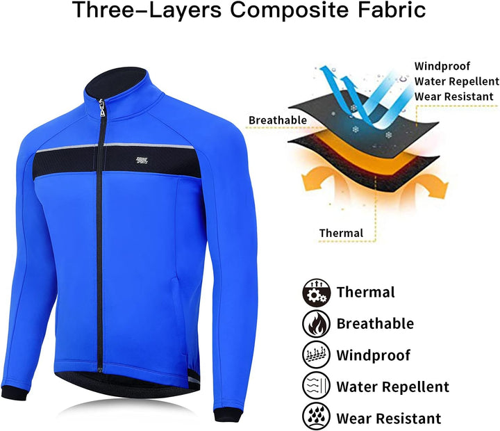 Souke Sports Fahrradjacke Herren Winter Thermo Radjacke Winddichte & Wasserdichte mit Reflektierende