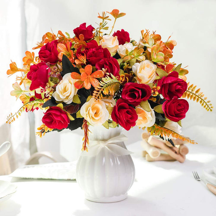 LESING Künstliche Kunstblumen mit Vase, Seide, künstliche Rosen, Hochzeitsblumen, Blumensträusse für