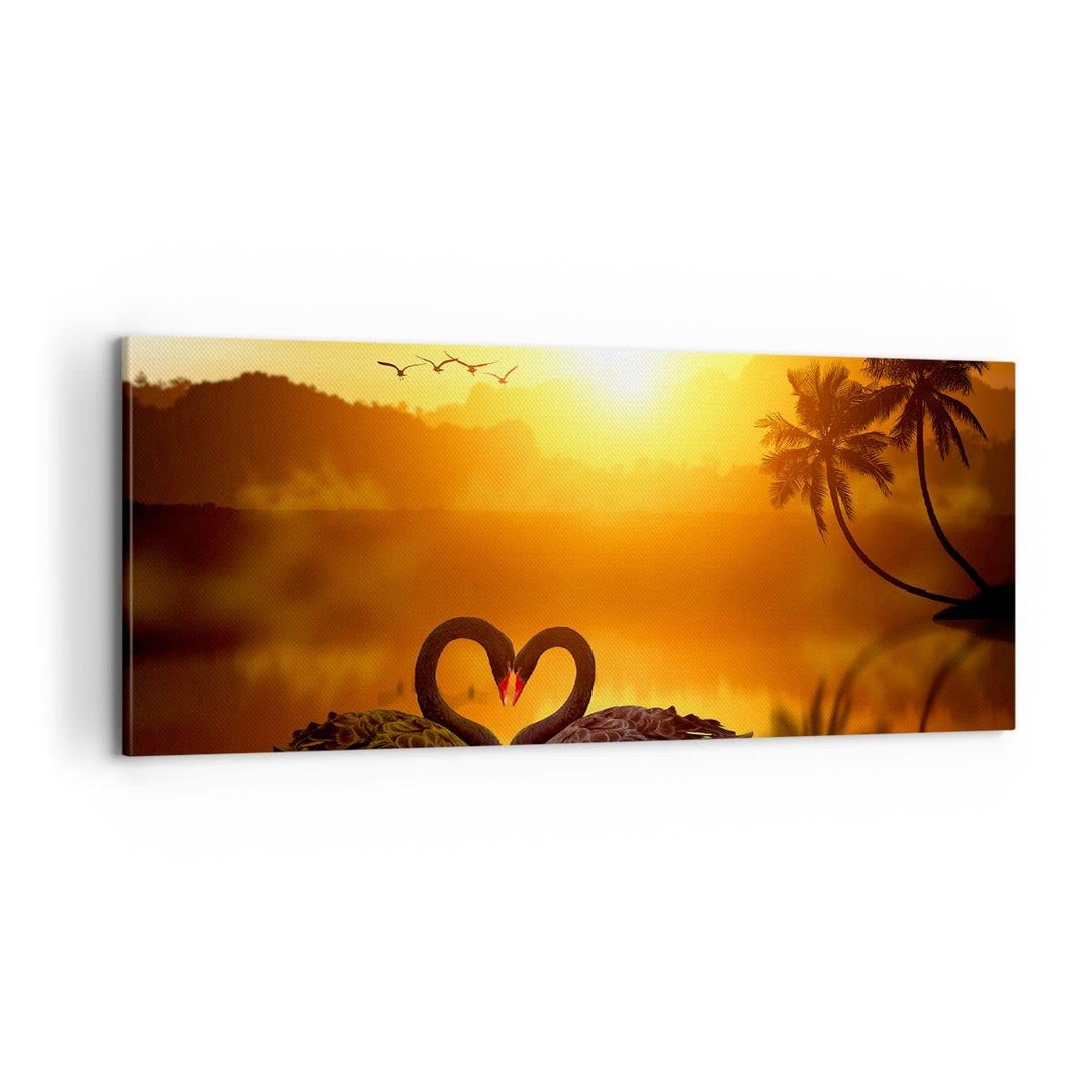 Panorama Bilder auf Leinwand 100x40cm Leinwandbild Schwan Wasser Paar Gross Wanddeko Bild Schlafzimm
