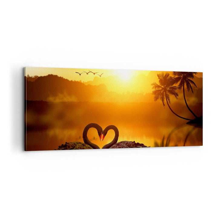 Panorama Bilder auf Leinwand 100x40cm Leinwandbild Schwan Wasser Paar Gross Wanddeko Bild Schlafzimm