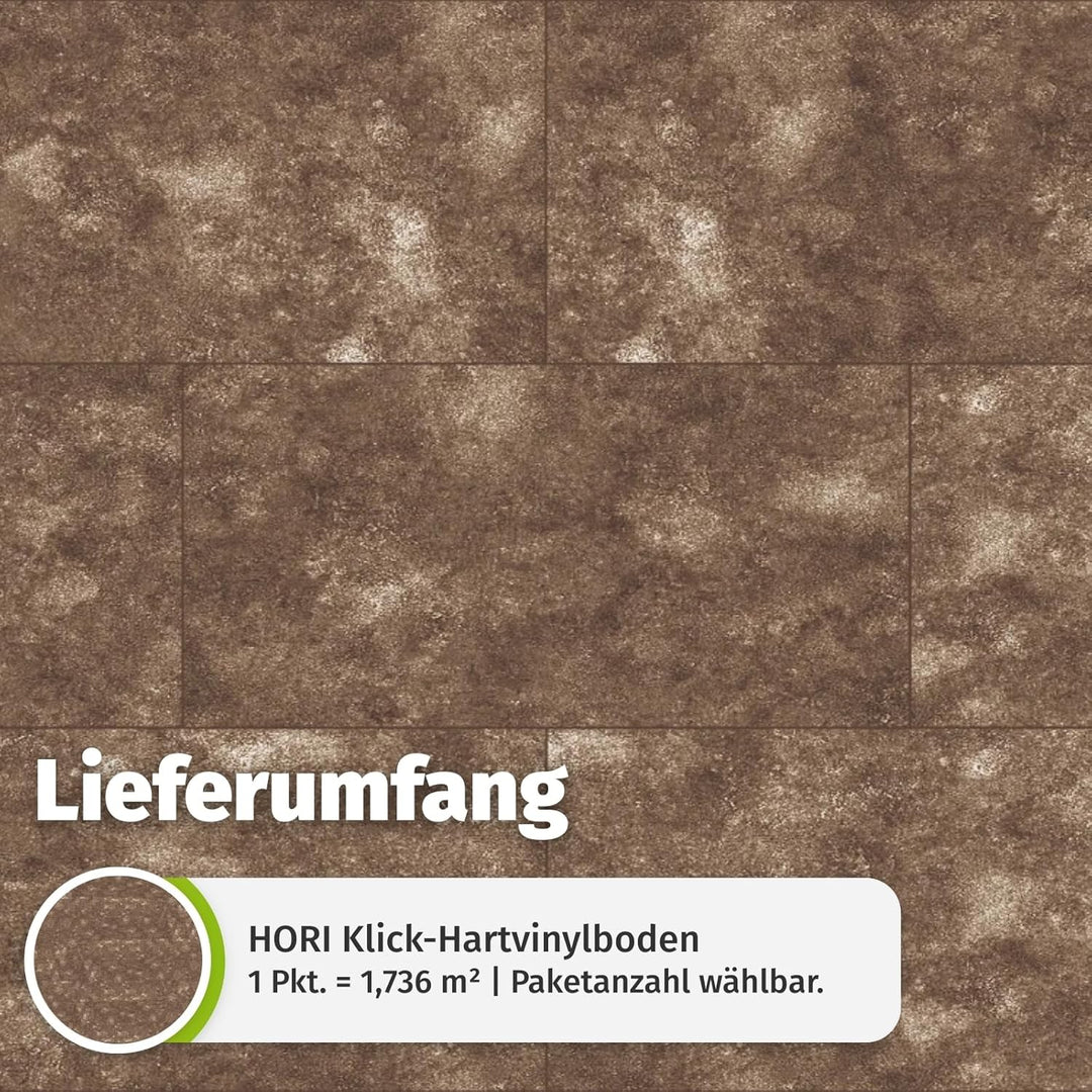 HORI Klick Hartvinylboden Rigid SPC Steinfliese Fliesenoptik - Klick-Vinyl mit Trittschalldämmung -